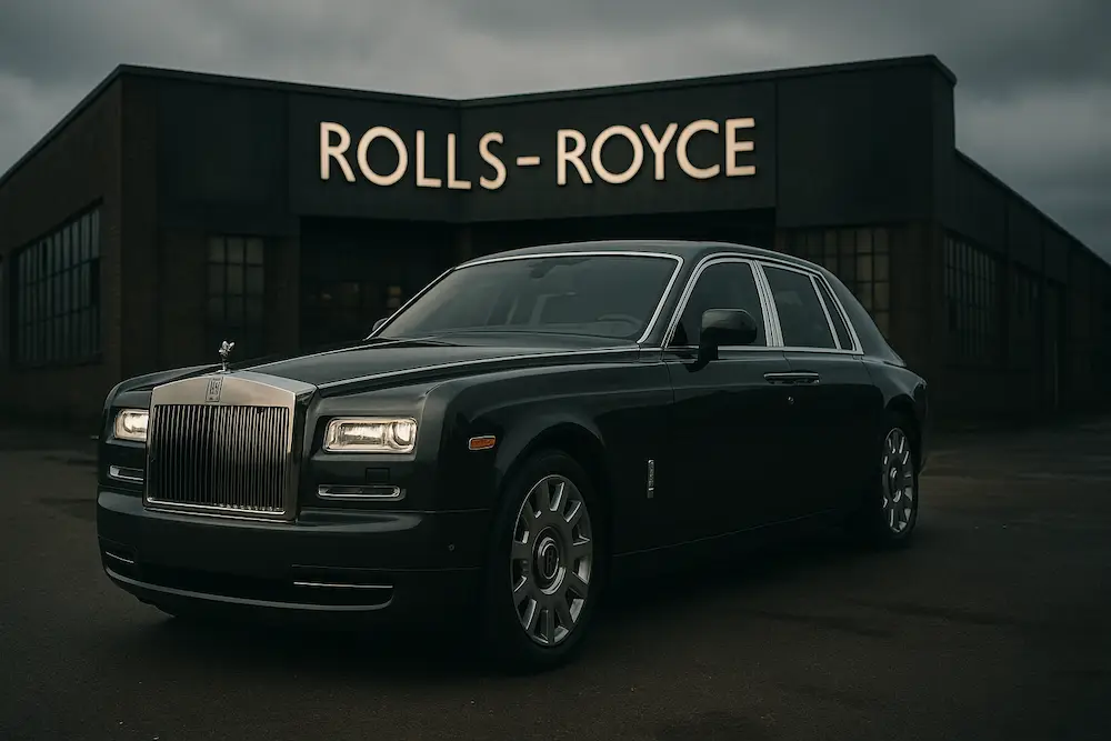 rolls royce car in front of showroom