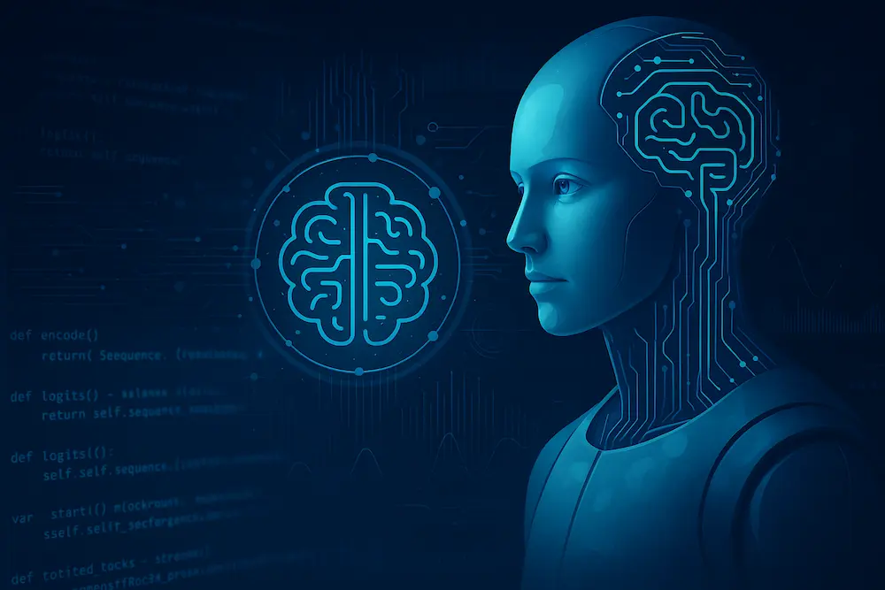 AI humanoid with digital brain circuit illustration representing GPT technology